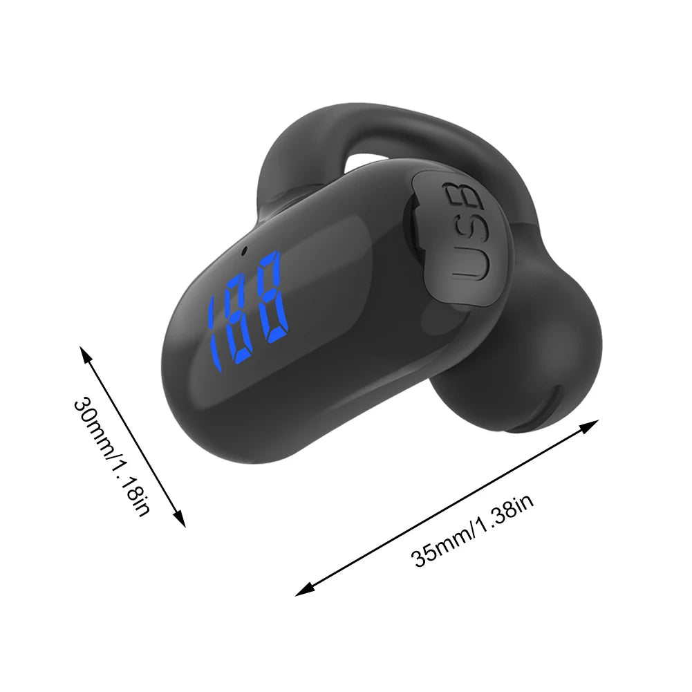 Bluetooth 5.3 Bone Conduction Open Earclips Wireless Non in Ear Digital Display IPX6 Waterproof Sports Single Earbuds with Mic