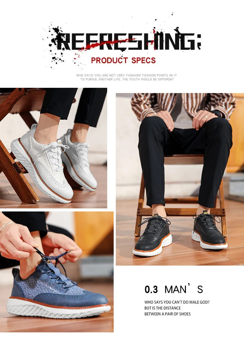 New Shoes for Men Leather Casual Shoes Fashion Breathable Brogues Sport Shoes Street Cool Chunky Sneakers