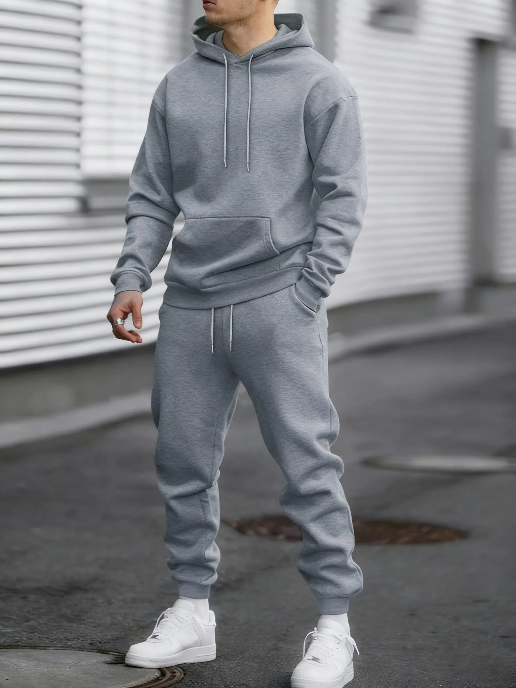 Jogging Solid New In Men's Set Streetwear All-Match Casual Hoodie Sweatpant Suit Fleece Loose Clothes Autumn Sport Long Pants