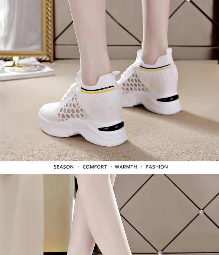 Shoes for Women The New Fashion White Sport  Summer 2022 Casual Breathable Hollow Out Platform Sneakers Comfortable High Heels