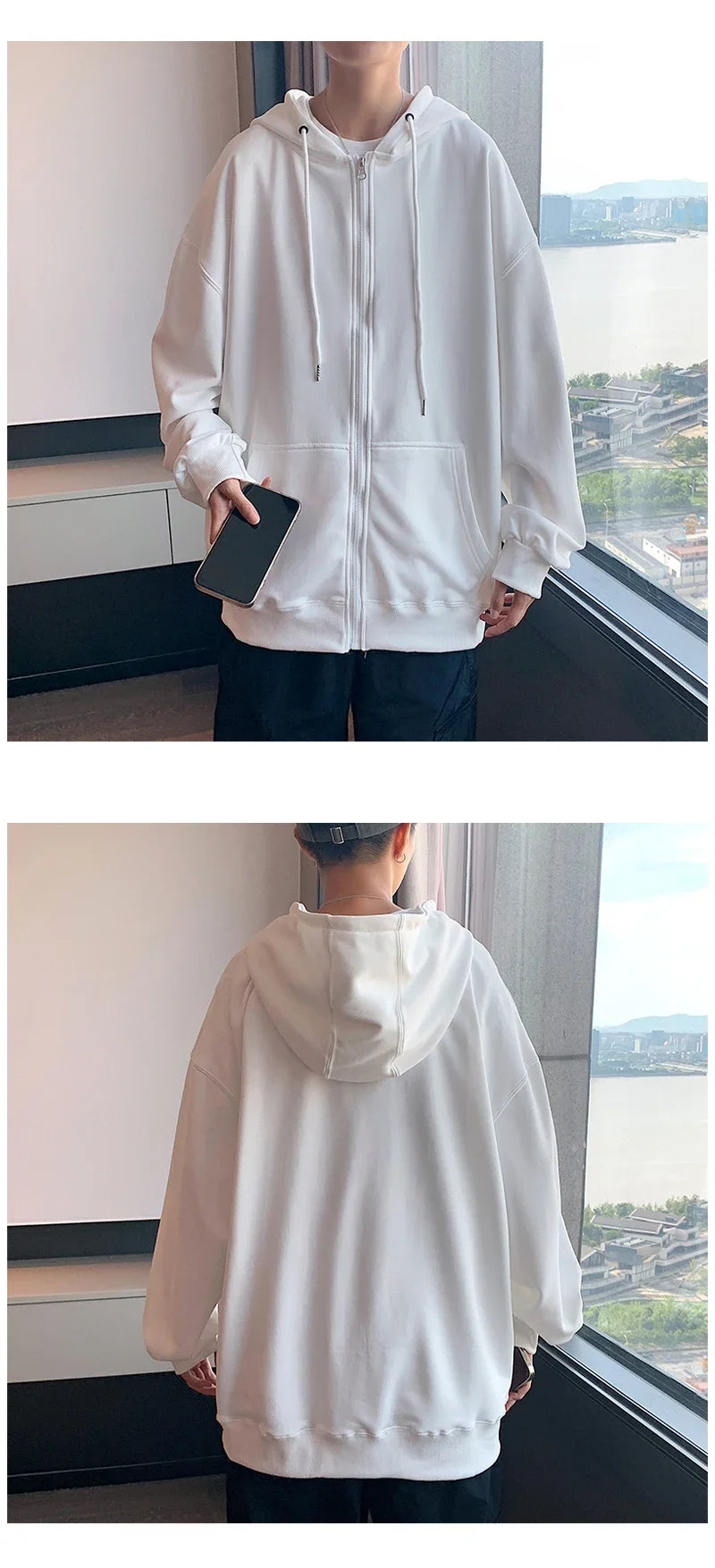 Men's  Trendy Hoodie Cardigan Autumn Hooded Sweatshirt Solid Color Classic Jacket Long Sleeve Zipper Coat Casual Men Clothing