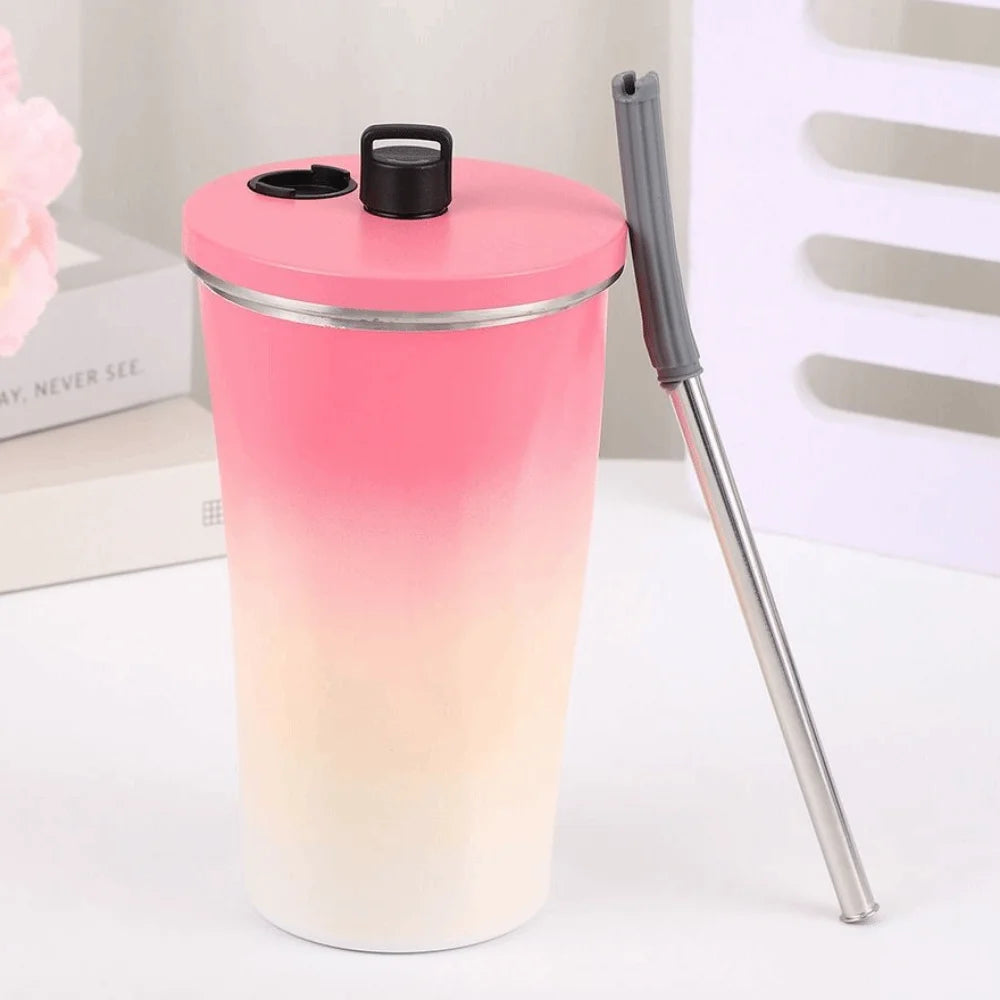 Creative Travel Insulated Tumbler Vacuum Insulated with Straw Stainless Steel Thermal Mug Leak Proof 600ML Fashion Thermos Cup