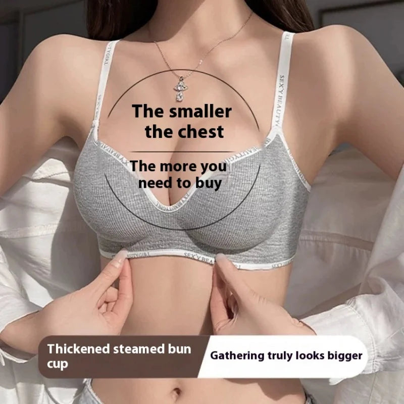 Lingerie Women Gathered Spring and Summer Non-marking Non-steel Ring Soft Support Anti-Sagging Bylift Letters Comfortable Bra