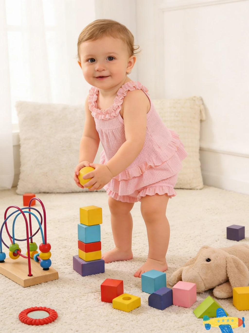 Summer baby girl summer dress pink ruffle halter with diaper pants and pink headgear three-piece set
