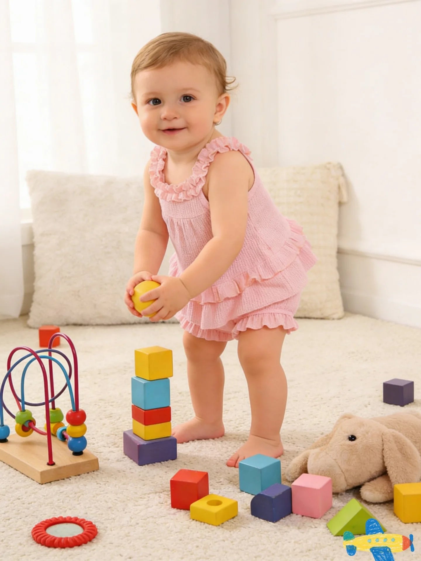 Summer baby girl summer dress pink ruffle halter with diaper pants and pink headgear three-piece set