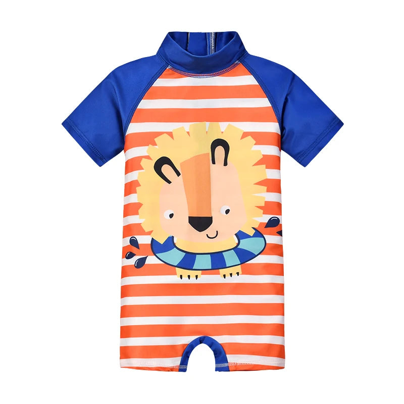 Summer Baby boy Short Sleeved Swimwear Sunscreen High Elasticity Cartoon Printing Cute And Cool Out Doors Swimming Pool  Parti