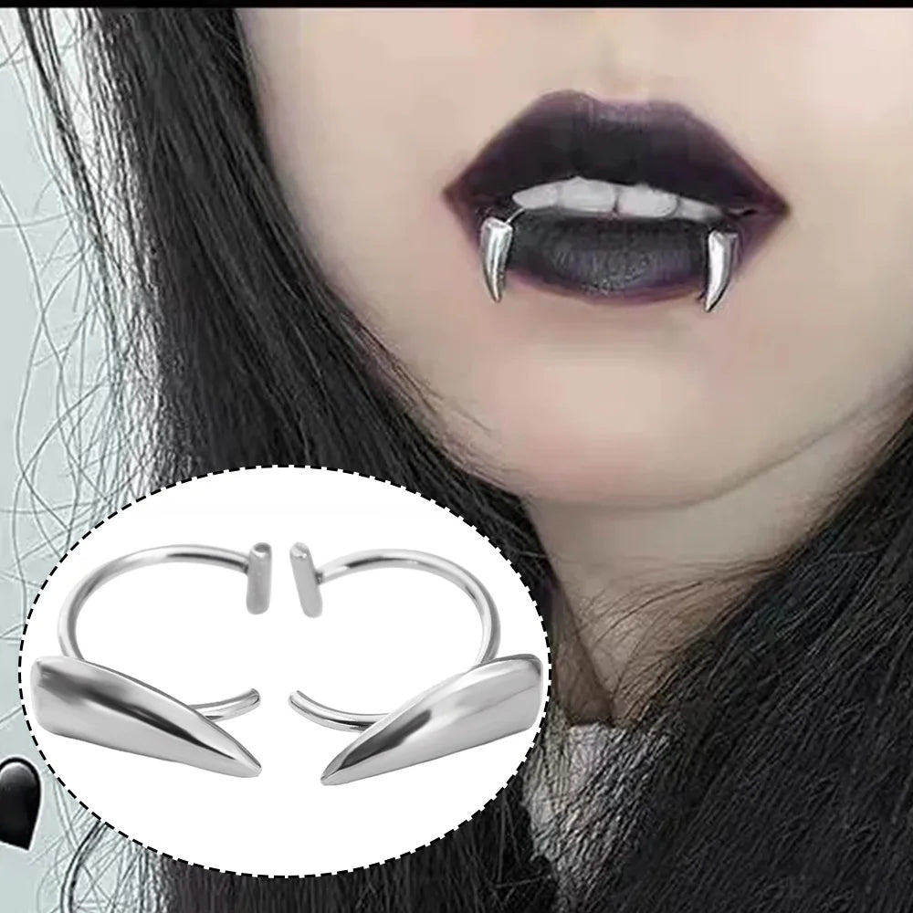 Stainless Steel Personalised Sharp Teeth Fake Piercing Lip Ring Punk Exaggerated Jewelry for Women Gothic Face Jewelry Decor