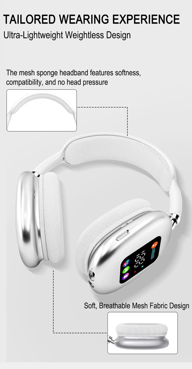 Wireless Bluetooth Headset with RGB Digital Display Screen Card Reader Headset Long Battery life High-fidelity Earphones