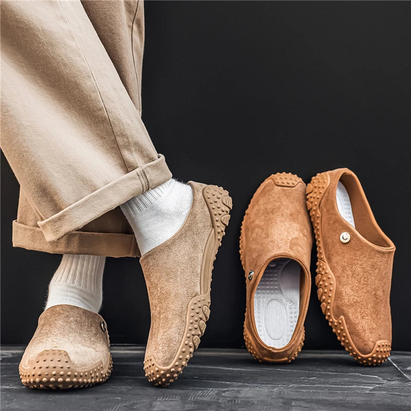 Fashion Slippers for Men Closed-toe Suede Slip Ons Shoes 2026 New Design Mens Casual Flats Loafers Comfortable Walking Shoes