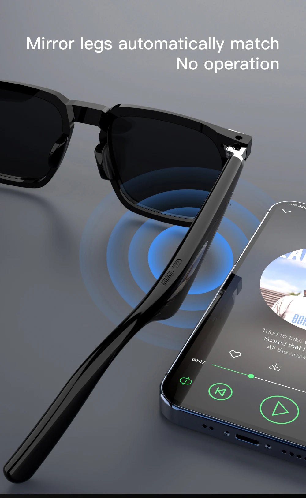 Wireless Bluetooth Headphones  Bluetooth Calling Smart Glasses Music Playback Anti-blue light glasse Waterproof Business glasses