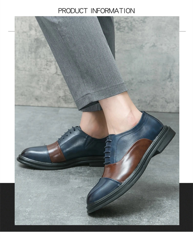 Man Casual Business Shoes Men Patchwork Leather Oxfords Fashion Dress Flats Leisure Office Men's Formal Wedding Shoes