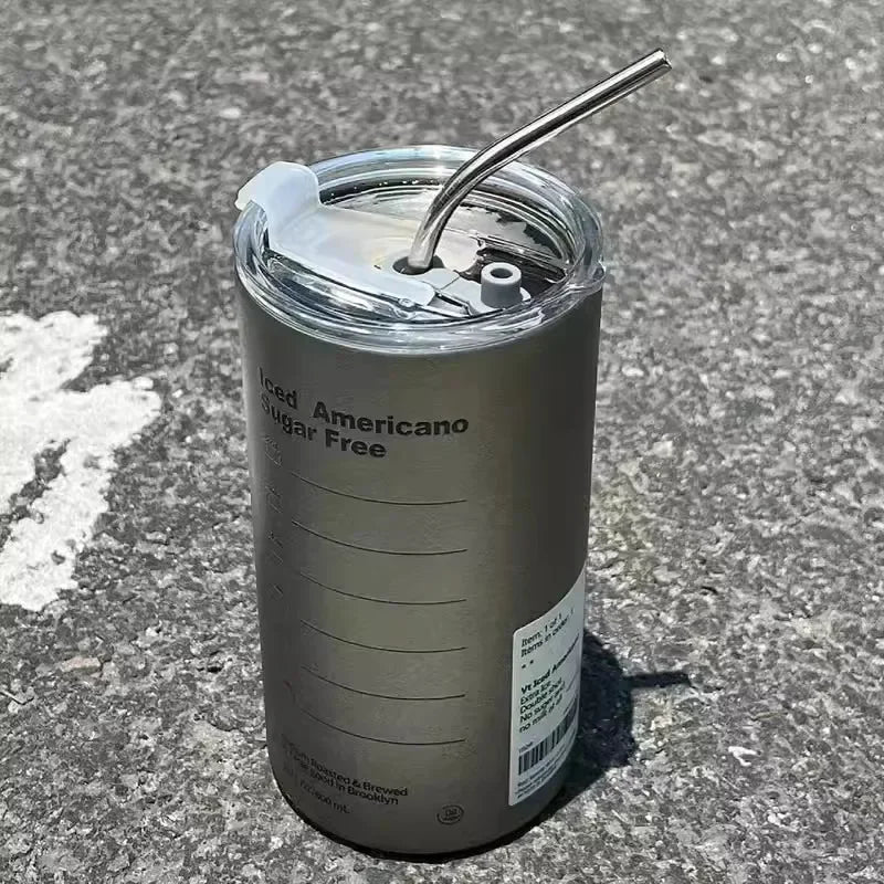 Thermos Cup Portable 304 Stainless Steel Coffee Mug Thermal Leak-proof Water Bottle with Straw Insulated Bottle Drinkware