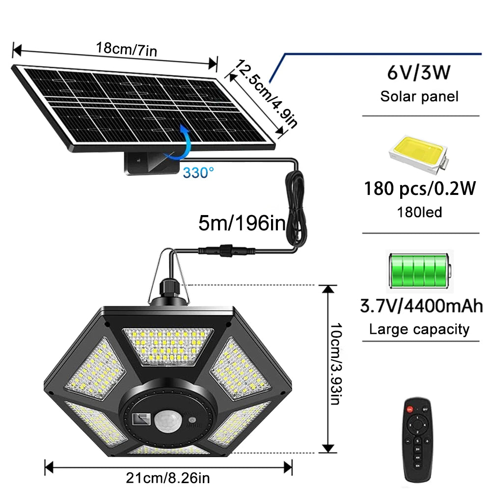 Solar Shed Light Outdoor Solar Pendant Light Indoor Outdoor Motion Sensor Timer Waterproof Gazebo Yard Garage Patio Chicken Coop