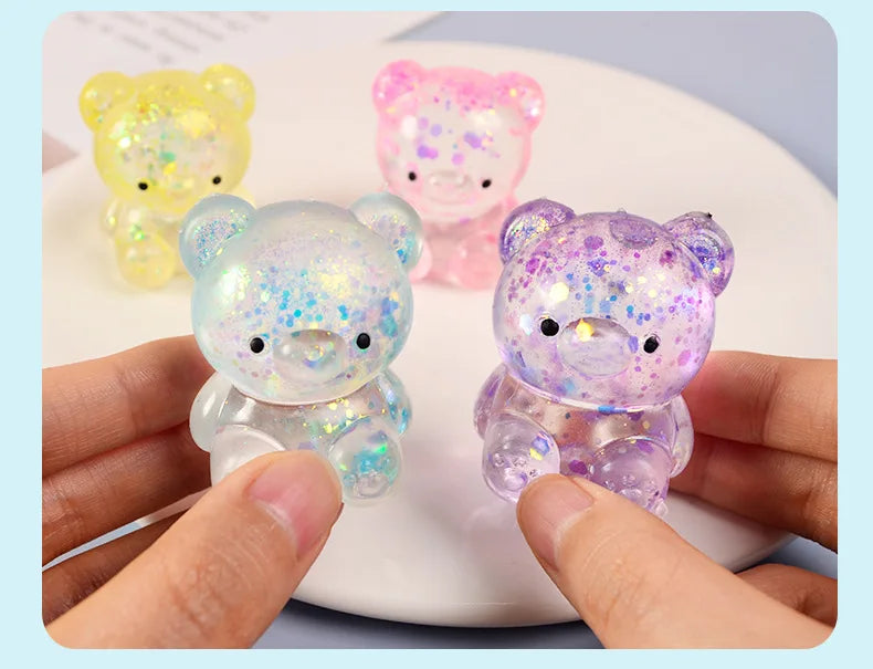 Fidget Bear Toy Squishys Glitter Gummy Bear Needoh Small Cute Animal Anti Stress Fidget Splat Decompressions Vent Squeeze Toy
