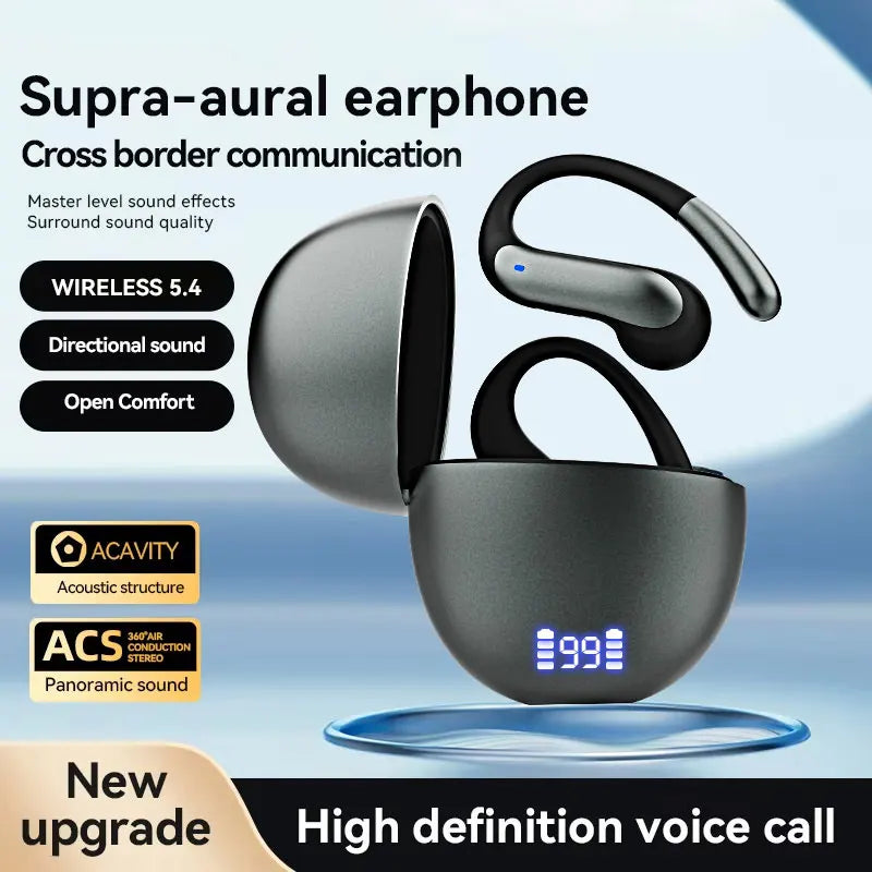 Bluetooth 5.3 Headphones LED Digital Power Display Long Playtime Comfortable Ear Hook Wear Noise Canceling Mic Stable Connection