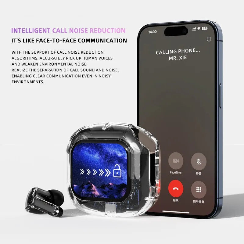 Wireless Bluetooth-compatible Earphones Intelligent Touch Color LCD Screen TWS Earbuds HIFI Noise Reduction Stereo Earphones