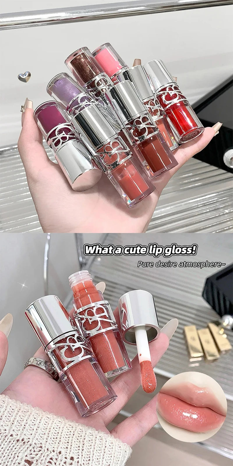 Clear Glass Gray Coffee Shine Lip Gloss Mirror Watery Moisturize Plumper Long Lasting Lip Tint Juicy Lip Oil Gloss Stain Makeup