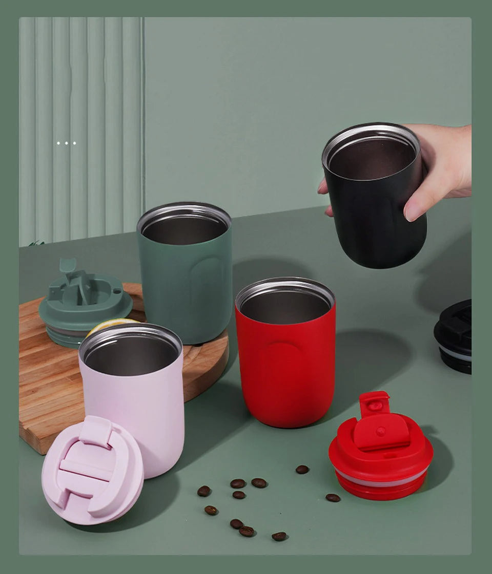 Insulated Water Bottle Thermal Coffee Travel Mug Tumbler Cup Stainless Steel Vacuum Insulated Thermos Flasks Leakproof Drinkware