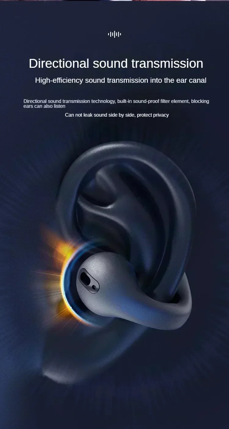 Bluetooth 5.3 Wireless Bone Conduction Headphones Clip Ear Music Noise Canceling Headset HD Call Sports Gaming Earphone