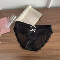 Lingerie Bow Lace Flower Panties Seamless Transparent Underwear for Women Patchwork Mid Waist Mesh Lace Briefs Girl