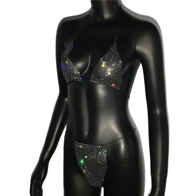 Bling Rhinestones Bra Panty Set Women Sexy Halter Bra Sexy Panty Two Piece Set Summer Beach Outfits Party Club Matching Sets