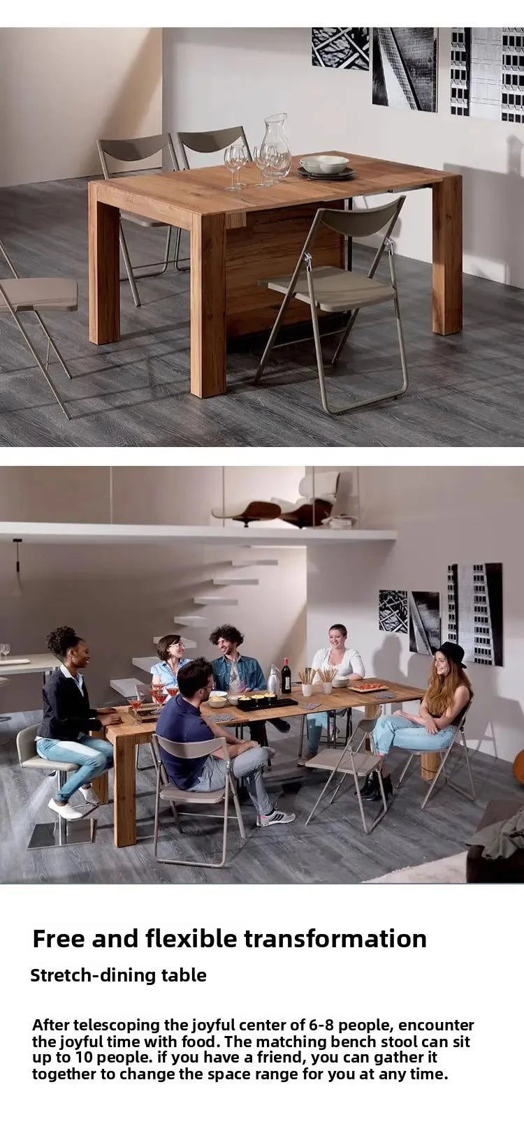 Solid Wood Folding Dining Table, Retractable, Nordic, Rectangular Foldable, Household, Apartment Invisible Dining Customizable