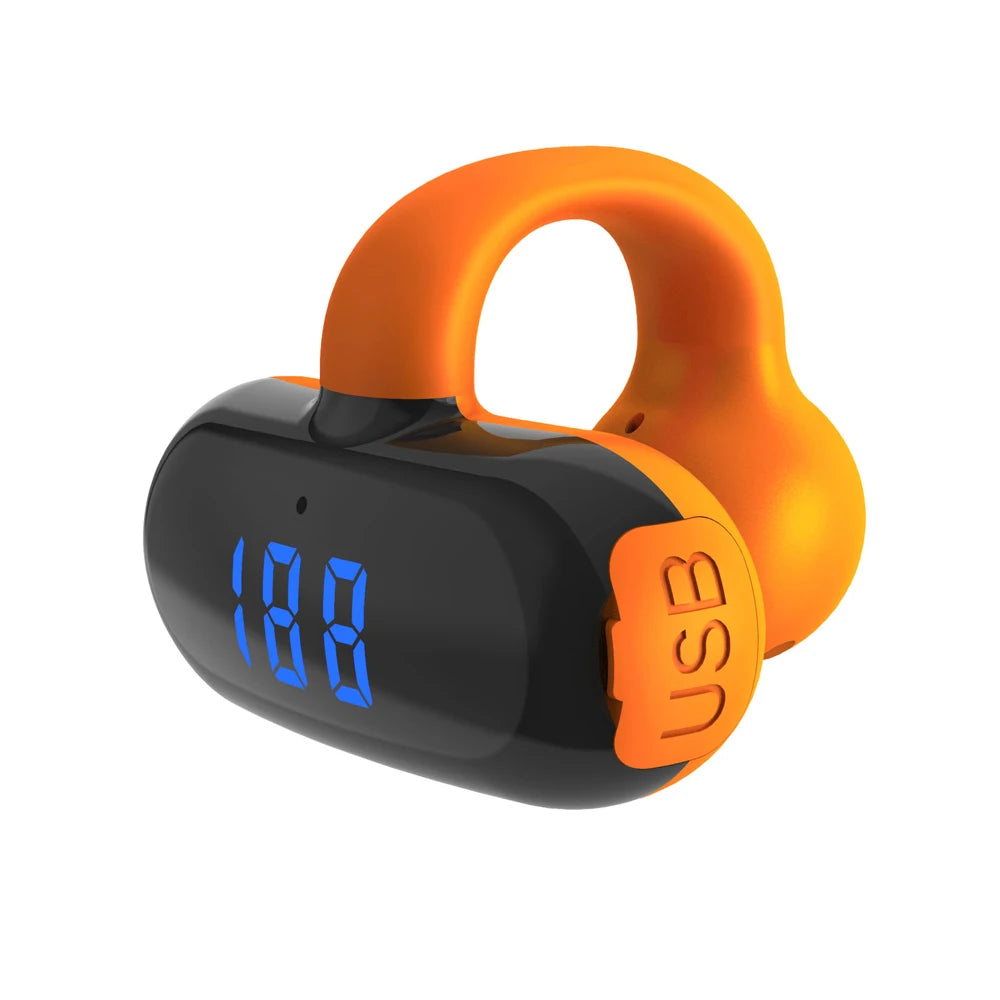 Bluetooth 5.3 Bone Conduction Open Earclips Wireless Non in Ear Digital Display IPX6 Waterproof Sports Single Earbuds with Mic