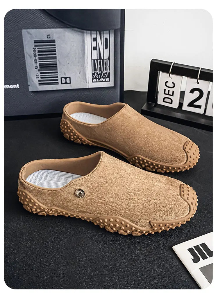 Fashion Slippers for Men Closed-toe Suede Slip Ons Shoes 2026 New Design Mens Casual Flats Loafers Comfortable Walking Shoes
