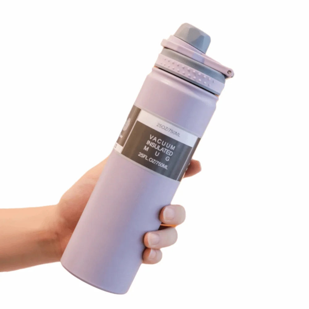 Reusable 750ML Thermal Water Bottle Large Capacity Wide Mouth Sport Thermos Cup Leak Proof Handheld Vacuum Flask Household