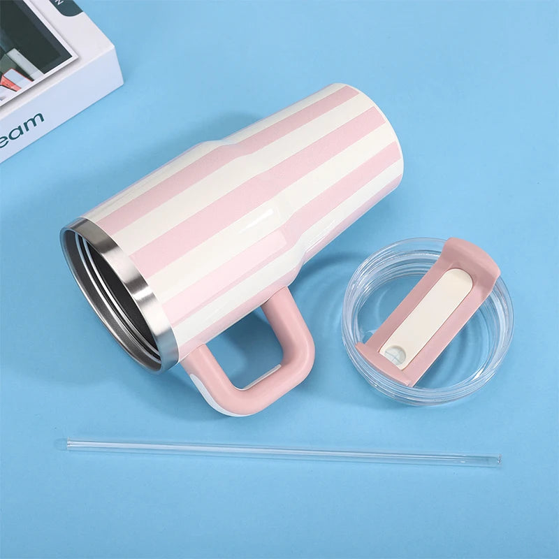 20oz Thermal Water Bottle With Handle and Straw Drinkware Hot Cold Stainless Steel Thermos Portable Car Coffee Cups Thermal Mug