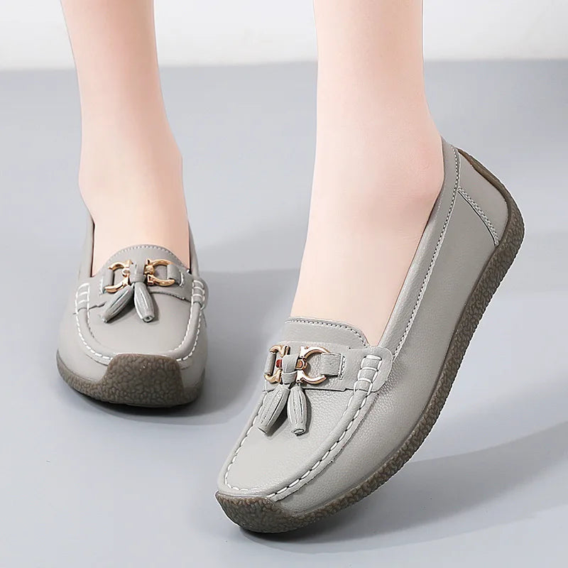 Women's Comfortable Loafers – Soft Sole Flat Shoes with Metal Buckle for Casual Daily Wear and Office Use zapatos para mujer