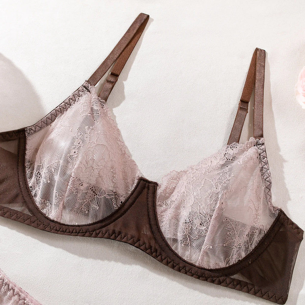 Women Bra and Briefs Sets Lace Flower Embroidery Sexy Perspective Underwire Erotic Lingerie Panty Two-Piece Underwear Set 2026