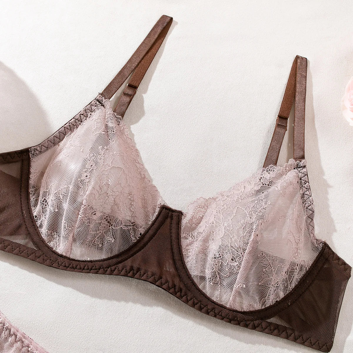 Women Bra and Briefs Sets Lace Flower Embroidery Sexy Perspective Underwire Erotic Lingerie Panty Two-Piece Underwear Set 2026