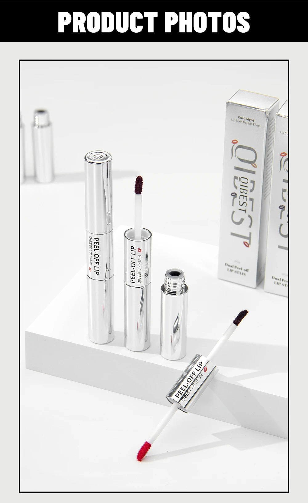 QIBEST Double Eneded Lip Stain Peel Off Long Lasting Waterproof Pink Lip Tint Transfer Proof Natural Lip Stain Tear Off Lipgloss