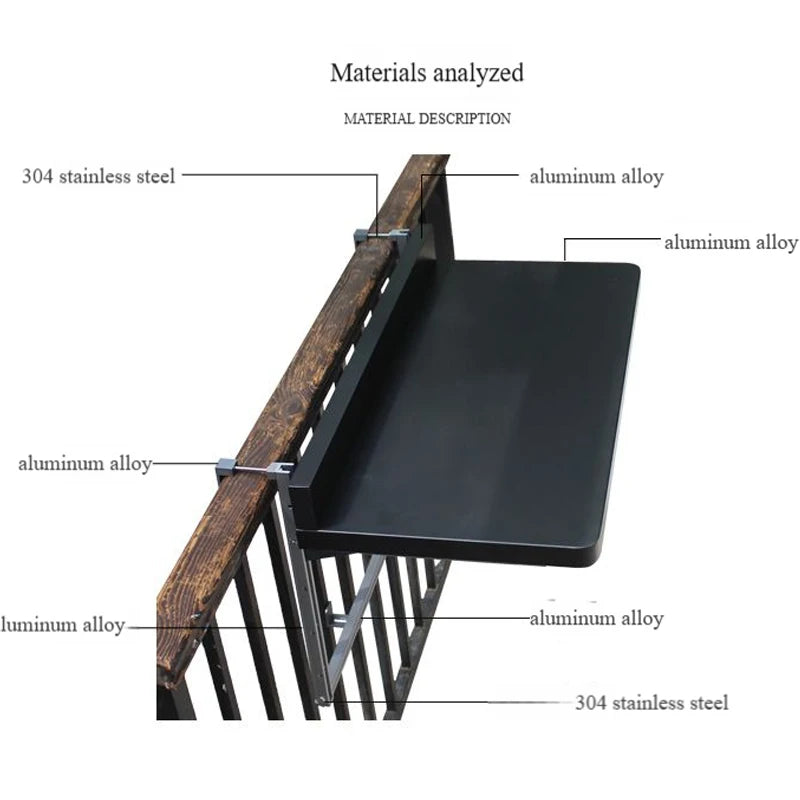Aluminum Folding Table Hanging on Balcony Railing Waterproof & UV Protection Outdoor Patio Furniture Garden & Landscape Use