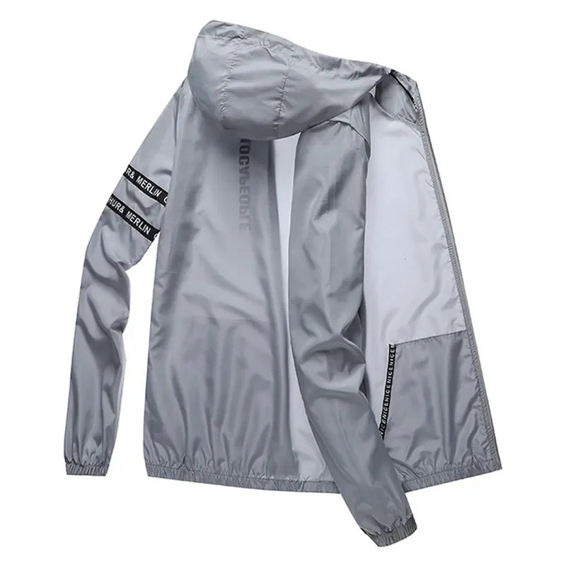 Summer  Sun-Protective Thin Jacket Men tactic Hiking Fishing Cycling Hooded Gym Sport Windbreaker Ultra Light Coats jogging