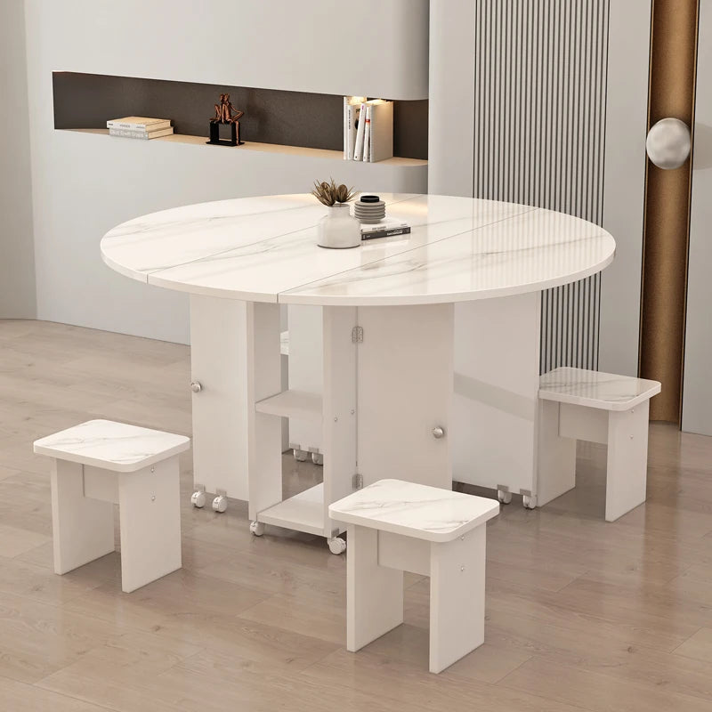Folding White Dining Table Multifunction Family Waterproof Space Saving Dining Table Design Simple Mesas De Jantar Furnitures