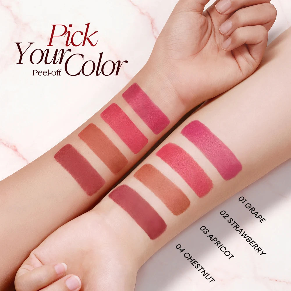 O.TWO.O Lip Stain Lip Tattoo Peel-off Highly Pigmented 48h Color-lock Waterproof Nourish Care Peel-off Lip Tint Lipstick Makeup