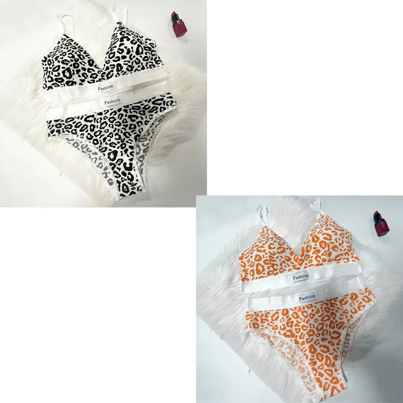 1/2/3/4Set Women Seamless Bra Set Low Waist Panties Leopard Bralette Sexy Vneck Sport Brassiere Female Cotton Underwear Set