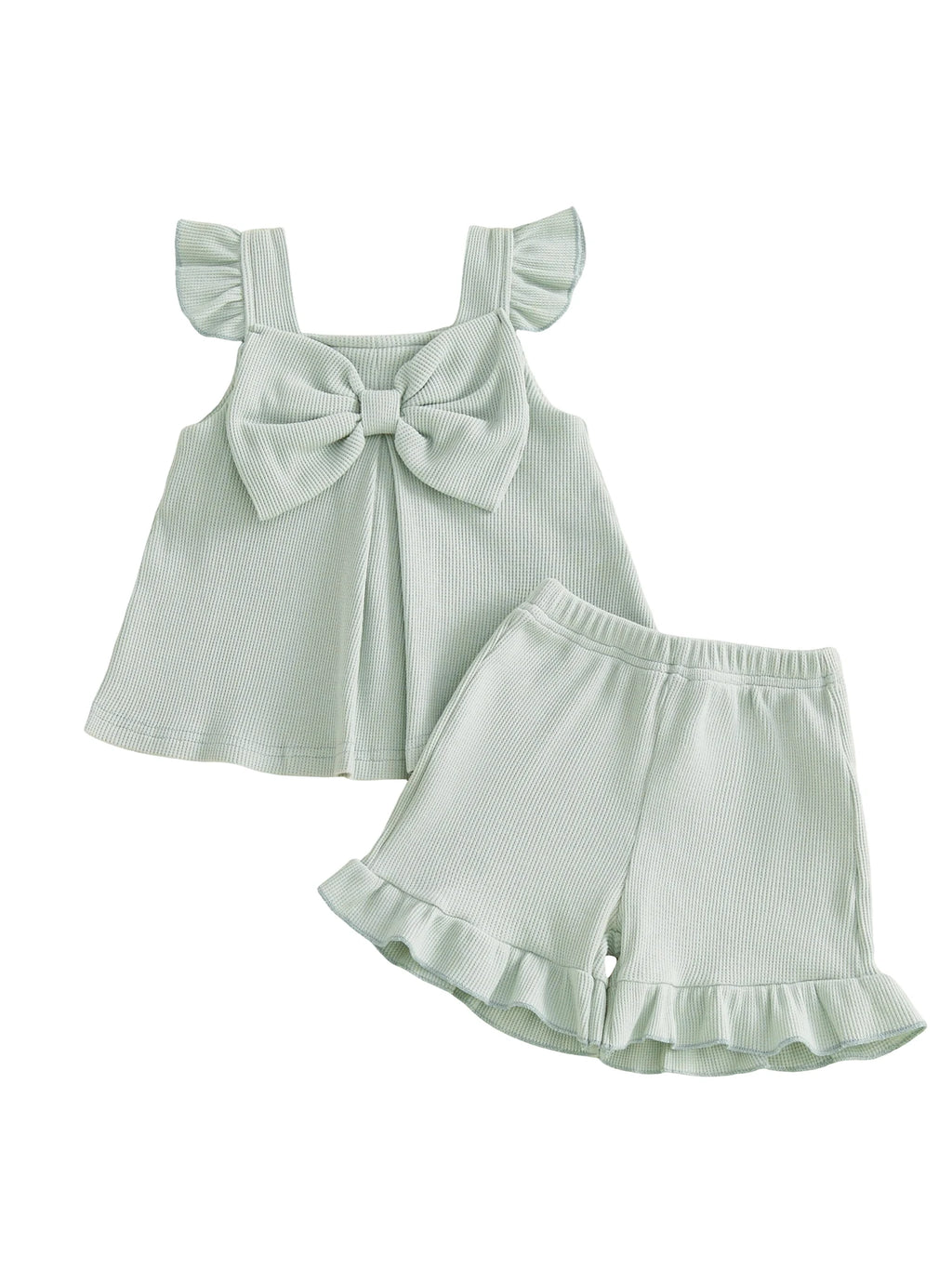 Summer Kids Girls Outfits Solid Color Flying Sleeve Tops Shorts Casual Clothes Set