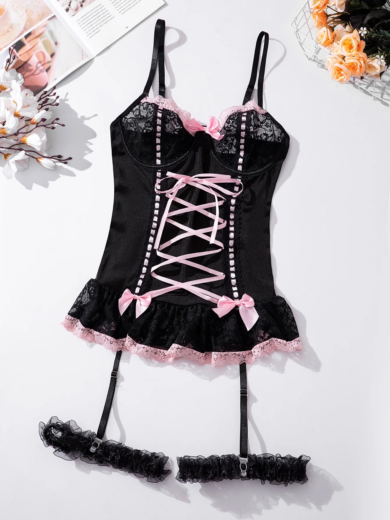 Women's Sexy Bra Set Erotic Underwear Set Porno Lingerie Lace Bralette Bra and Panty Garter Set Sex Hot Erotic Sleepwear