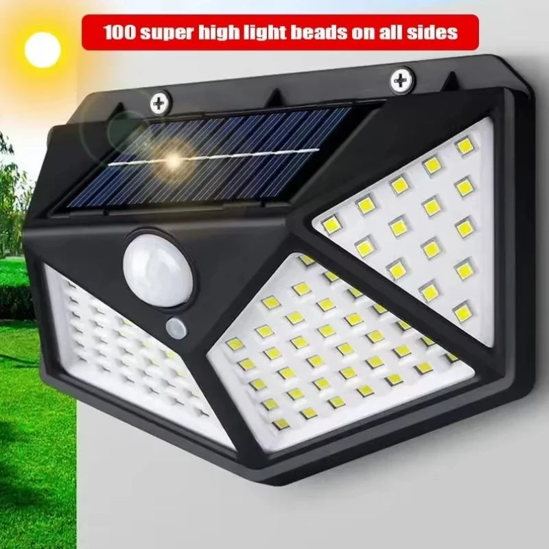 100 LED Solar Lights Outdoor Wall Lamp 3 Modes 270° Lighting Angle IP65 Waterproof Motion Sensor Security Lights Wireless Lights