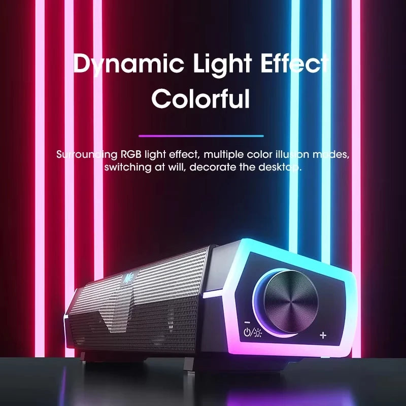 Bluetooth Computer Speaker Bar with 4D Surround Sound Subwoofer Wired Wireless RGB Home Audio Video for TV PC