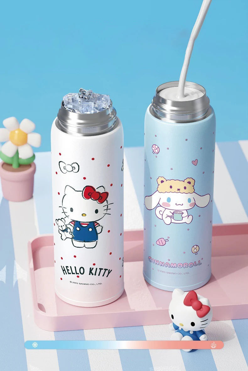 X&W Sanrio Thermal Cup Insulated Mug Kuromi Thermos Cups 316 Stainless Steel Double Drinking Straw Cup Portable Water Bottles