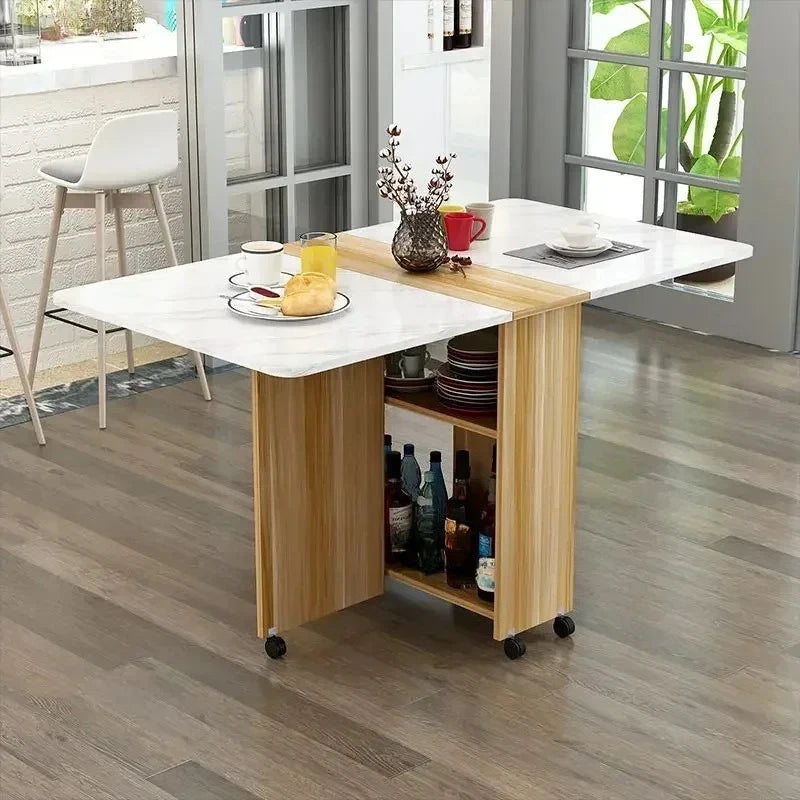 Folding Dining Table for Home Use, Small Apartment, Simple Multi-Functional Mobile Rectangular Dining Table