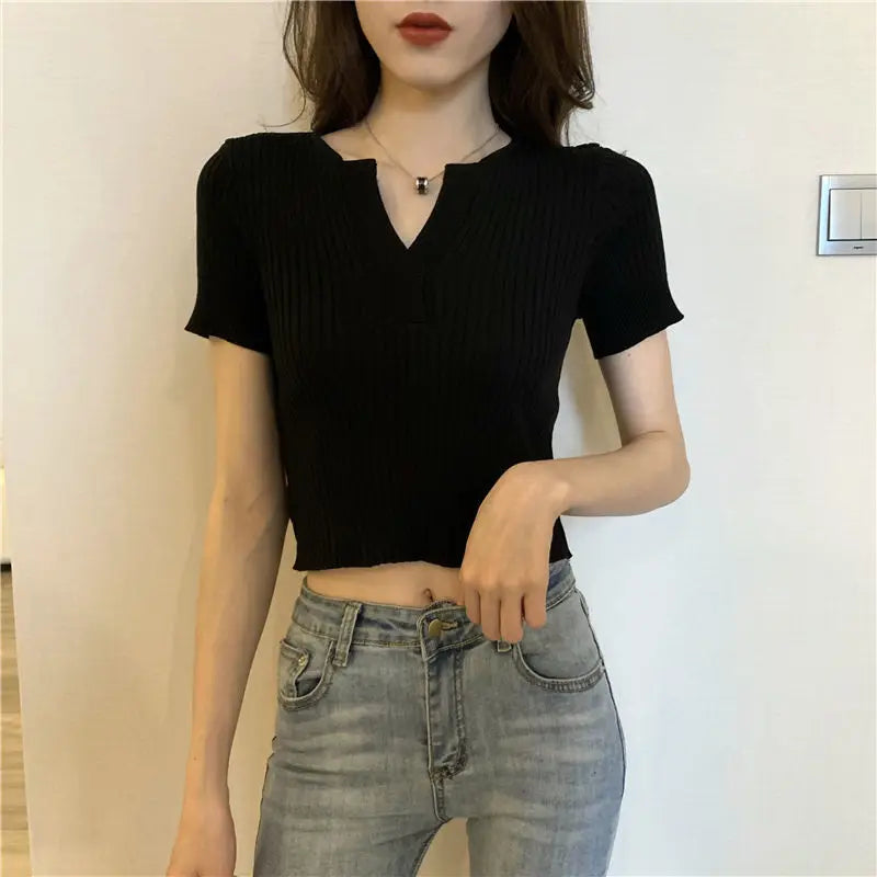 Summer Short-sleeved T-shirt Summer Women's Clothing 2025 New Ins Trendy Spring High-waist Top Short Design Niche