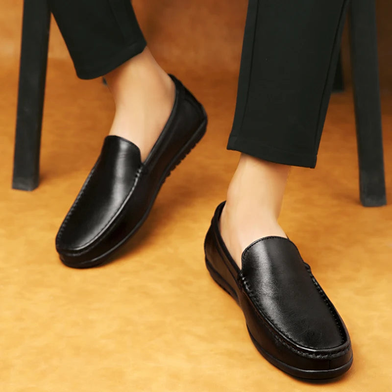 Men's Slip-on Shoes Men's Handmad Breathable Genuine Leather Dress Shoes Fashion Designer Classic Round Toe Soft Loafers mo-3275