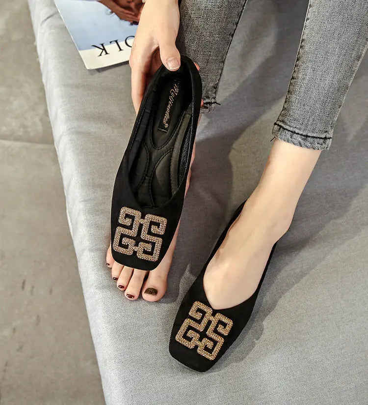 Shoes Women's Flat 2022 Autumn Fashion Square Toe  All-match Scoop Shoes Large Size Women's Shoes 41-43 Loafers  Zapatos Mujer