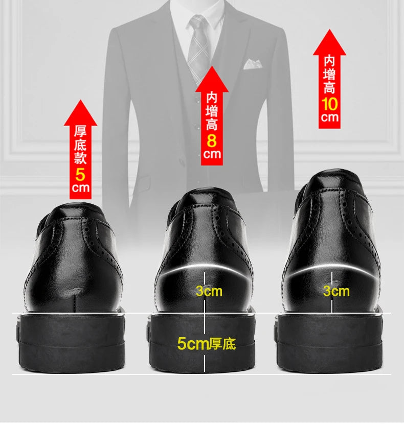 5 8 10cm Heel Leather Shoes for Men Spring Autumn Designer Fashion Casual Platform Shoes Man Increase Black Wedding Shoes Man