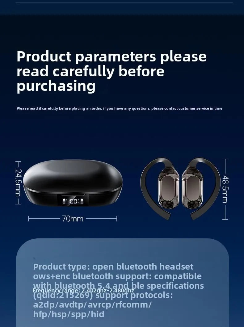 Bluetooth 5.3 Earphones True Wireless Headphones with Mic Button Control Noise Reduction Earhooks Waterproof Headset for Sports